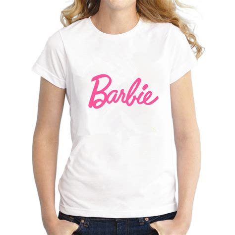 Barbie Logo T Shirt Women Cotton Tops Tees Short Sleeve O Neck T Shirt Woman Brand Clothing