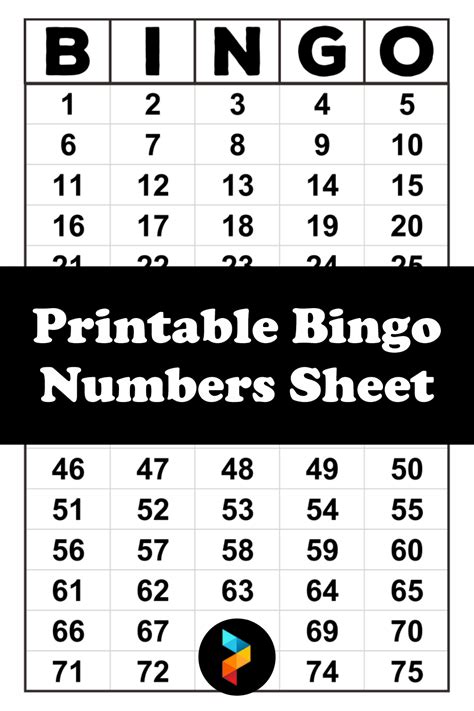 Printable Bingo Sheets With Numbers