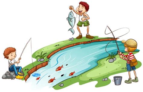 Niños Pescando Imágenes Vectoriales Gráfico Vectorial De Niños