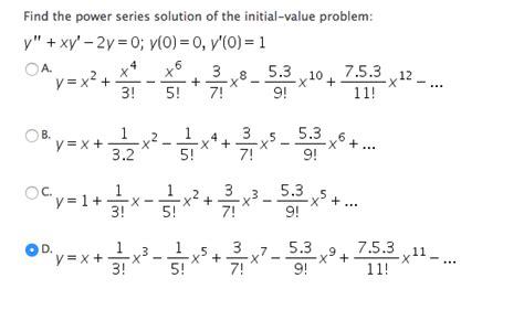 solved find the power series solution of the initial value