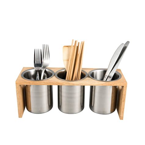 Buy Flatware Organizer Caddy With Wood Base Sus304 Stainless Steel