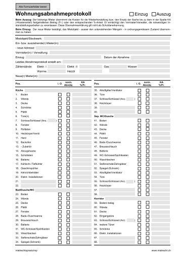 Damit die wohnungsübergabe problemlos vollzogen werden kann, sollten sich alle parteien vorher informieren,. WOHNUNGSABNAHMEPROTOKOLL KOSTENLOS DOWNLOADEN