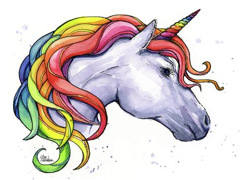 Unicorn With Rainbow Mane Painting By Olga Shvartsur