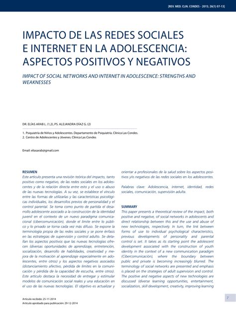 Pdf Impacto De Las Redes Sociales E Internet En La Adolescencia
