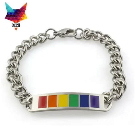 6pcs lot pb 001 rainbow jewelry stainless steel id bracelets gay pride jewelry for men lesbian
