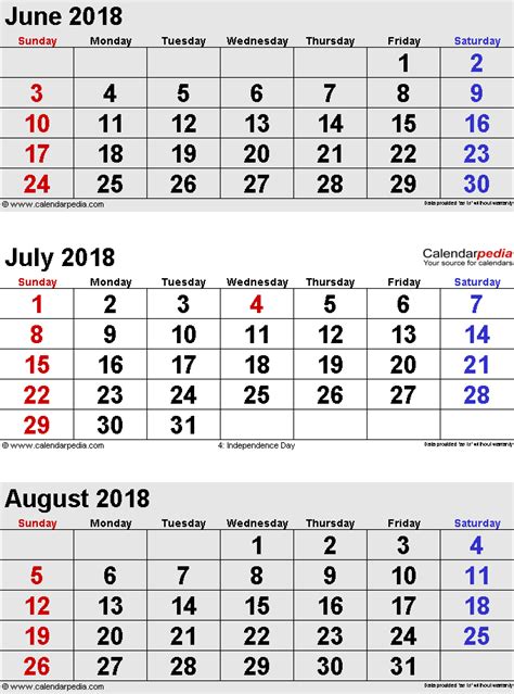 July 2018 Calendar Templates For Word Excel And Pdf