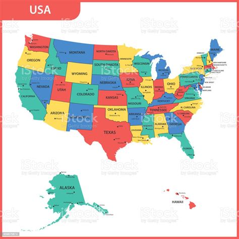 Ilustración De El Mapa Detallado De Los Eeuu Con Las Regiones O Estados