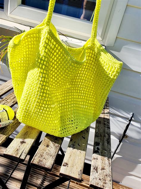 Neon Yellow Bag Handmade Bag Crochet Bag Shoulder Bag Etsy Uk