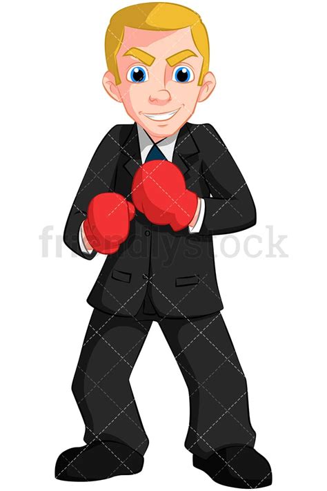 Business Man Wearing Boxing Gloves Vector Cartoon Clipart