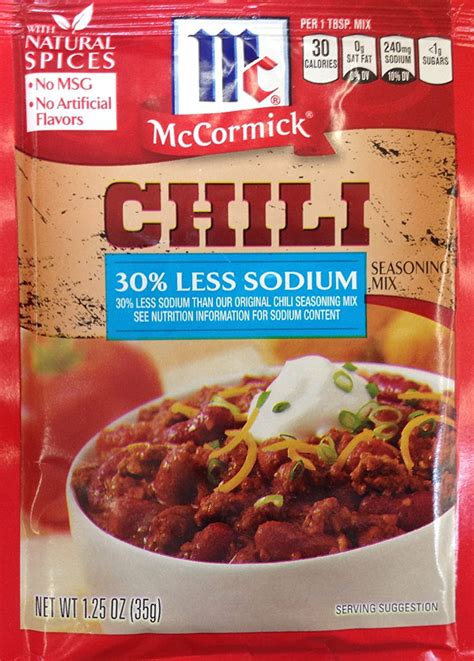 Mccormick Chili Seasoning Mix 30 Less Sodium 125oz 5 Packets
