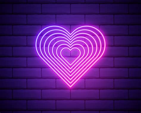 Bright Heart Neon Sign Retro Neon Heart Sign On Purple Brick Wall Background Design Element