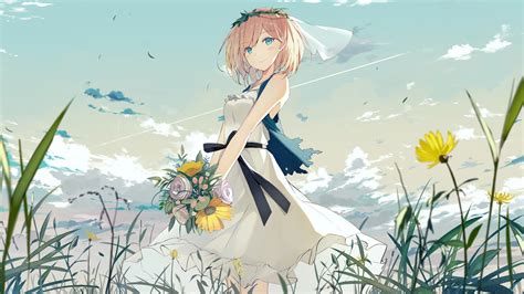 Download 1920x1080 Anime Girl Short Hair Yellow Flowers