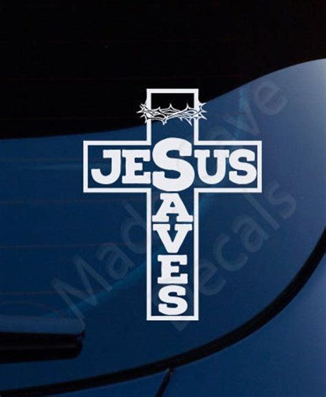 Jesus Saves Cross Crown Thorns Christian Decal Car Laptop Window Jesus
