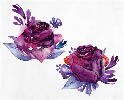 Purple Roses Clip Art Violet Flowers Clipart Lilac Botanical Etsy