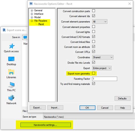 Os ambientes são exportados inesperadamente do Revit para o Navisworks