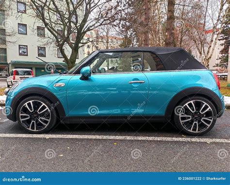 Mini Cooper Convertible In Turquoise Modern Sporty Car Editorial