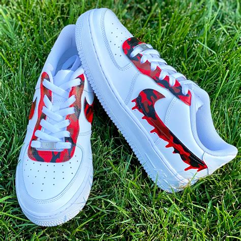 Custom Red Camo Drip Nike Air Force Ones Custom Af1 Custom Etsy