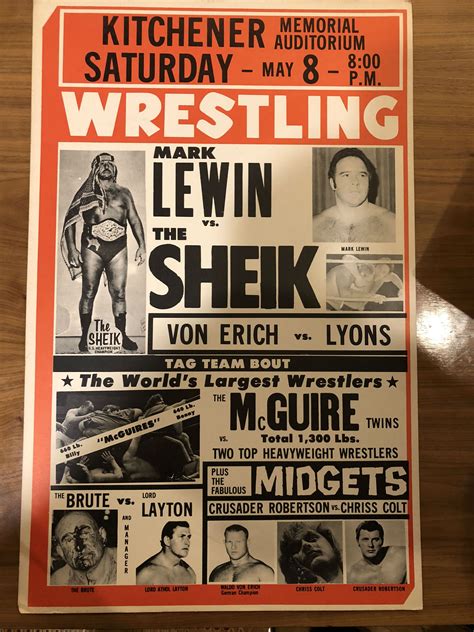 Vintage Early Old School Wrestling Poster The Sheik Mcguire Twins