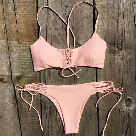 Cupshe Sweet Peach Lace Up Bikini Set Bikinis Swimming Costume For
