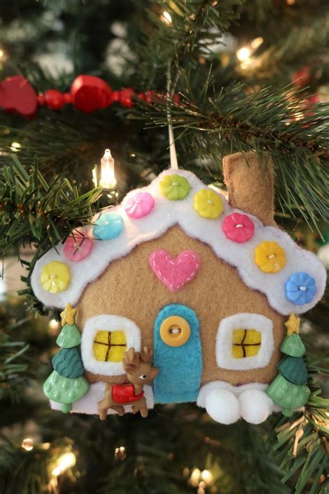 How To Make A Felt And Button Gingerbread House Ornament In 2022 Felt
