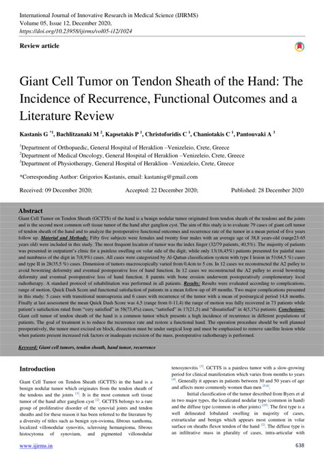 Pdf Giant Cell Tumor On Tendon Sheath Of The Hand The Incidence Of
