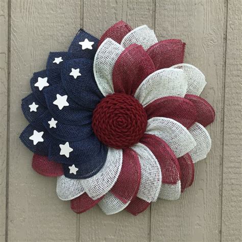 American Flag Wreath Poly Burlap Patriotic Wreath Rustic Etsy