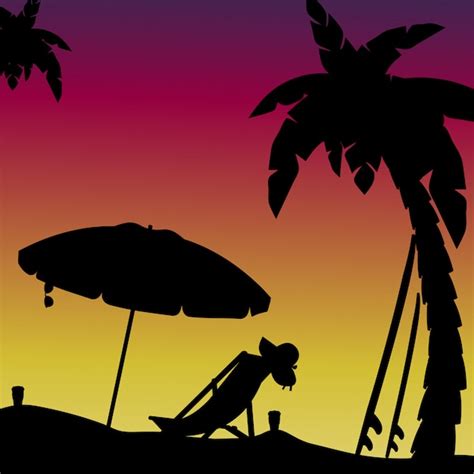 Premium Vector Scene Silhouette Of Evening On The Beach With Palm