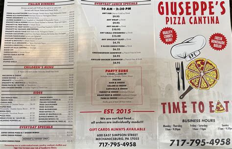 Menu For Giuseppes Pizza Cantina In Mechanicsburg Pa Sirved