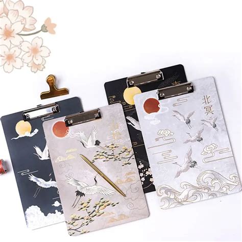 Retro Chinese Style A4 Folder Clipboard Wooden Writing Pad Clips