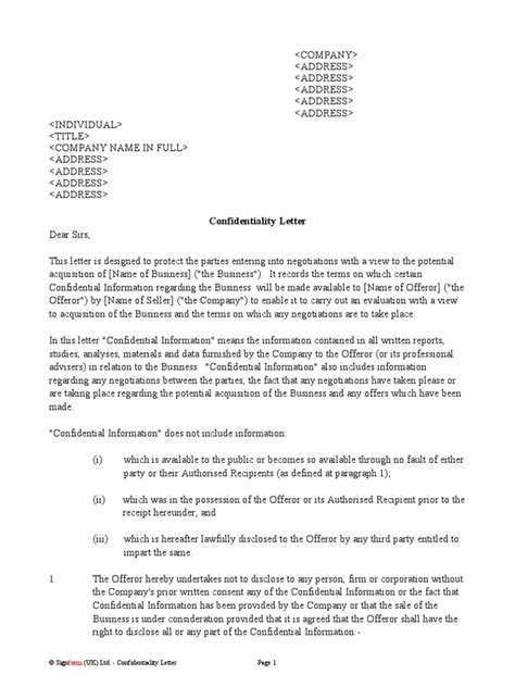 Confidentiality Letter Pdf Confidentiality Offer And Acceptance
