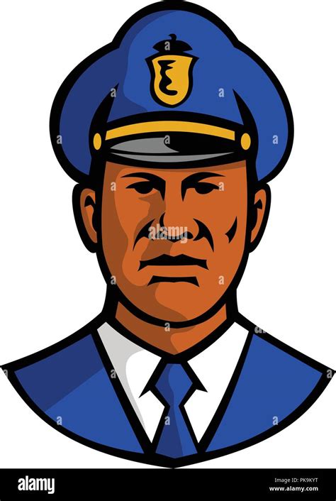 Mascot Illustration Of Bust Of A Black African American Policeman Or