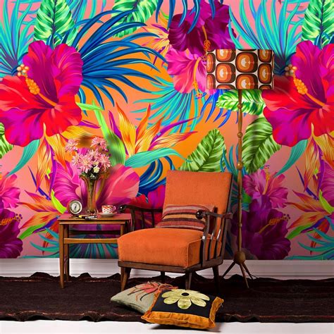 Cp0133 Teintes Tropicales Tropical Papier Peint Etsy Mural Wall Art