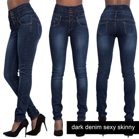 Womens Ladies High Waisted Blue Skinny Fit Jeans Stretch Denim Jegging Size 6 16 Ebay