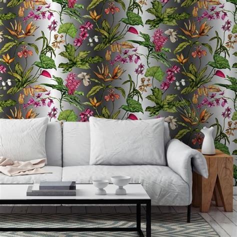 Tropical Hothouse Wallpaper Botanical Pattern With Orchid Flowers And