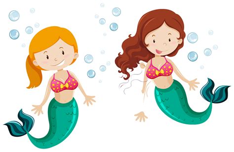 Two Cute Mermaid Swimming Underwater 614471 Vector Art At Vecteezy