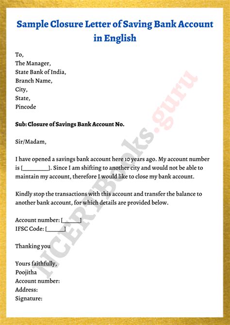 Letter To Close Bank Account Template