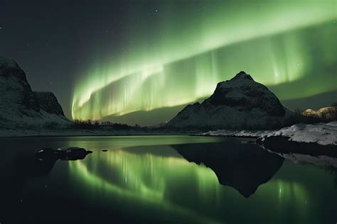 Aurora Borealis On The Norway Green Northern Lights Above Mountains