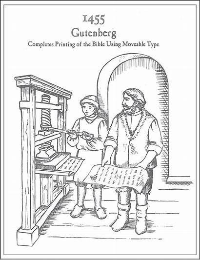 Printing Press Gutenberg Coloring History Pages Class