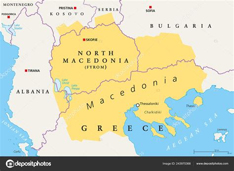 Macedónia Mapa Político Região Península Balcânica Sudeste Europa Parte Grécia imagem vetorial