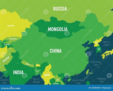 China Map Green Hue Colored On Dark Background High Detailed