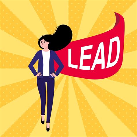 Successful Woman Leader Business Woman In Suit And Red Cape With Lead Flat Style Design Vector