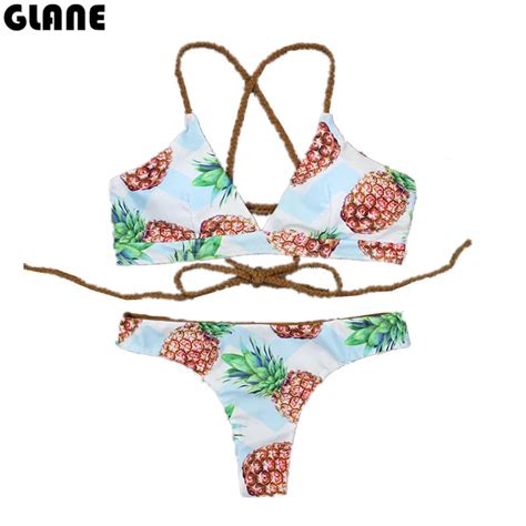 2018 Print Pineapple Bikinis Women Swimsuit Swimwear Sexy Bikini Set Beach Low Waist Bottom