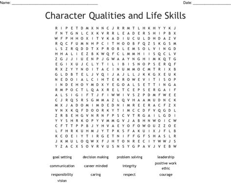 Character Qualities And Life Skills Word Search Wordmint Word