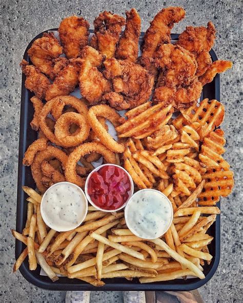 This Platter From Carls J Consisting Fried Chicken Tenders Onion