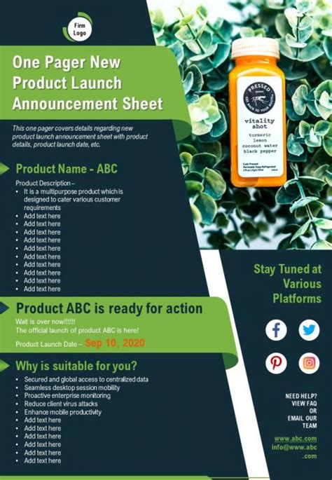 One Pager New Product Launch Announcement Sheet Presentation Zohal