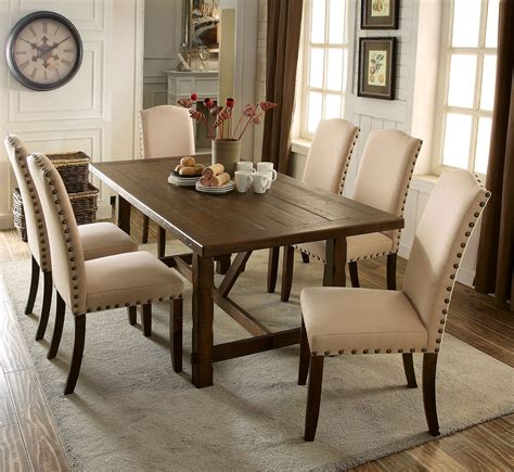 Find the dining room table and chair set that fits both your lifestyle and budget. Brentford Rustic Walnut Rectangular Dining Room Set from Furniture of America | Coleman Furniture