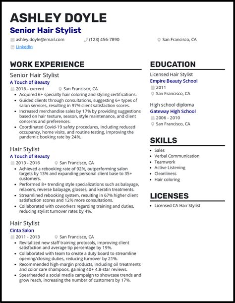 salon resume template