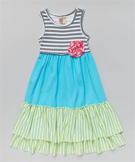 Take A Look At This Gray And Turquoise Stripe Tiered Dress Girls On