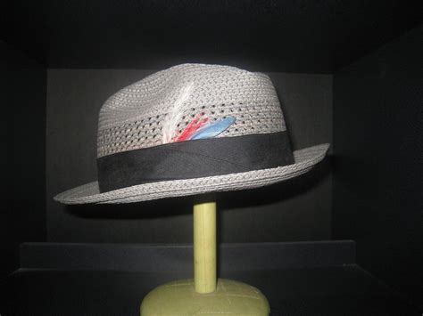 Vintage Mens Light Gray Straw Fedora Park Plaza Hats