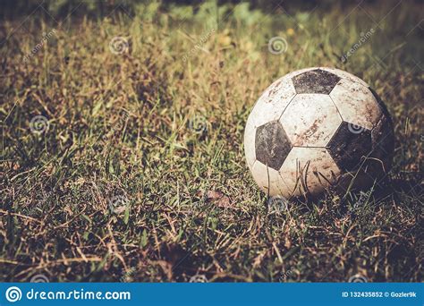 Dirty Soccer Ball On Grass Stock Photo Image Of Match 132435852